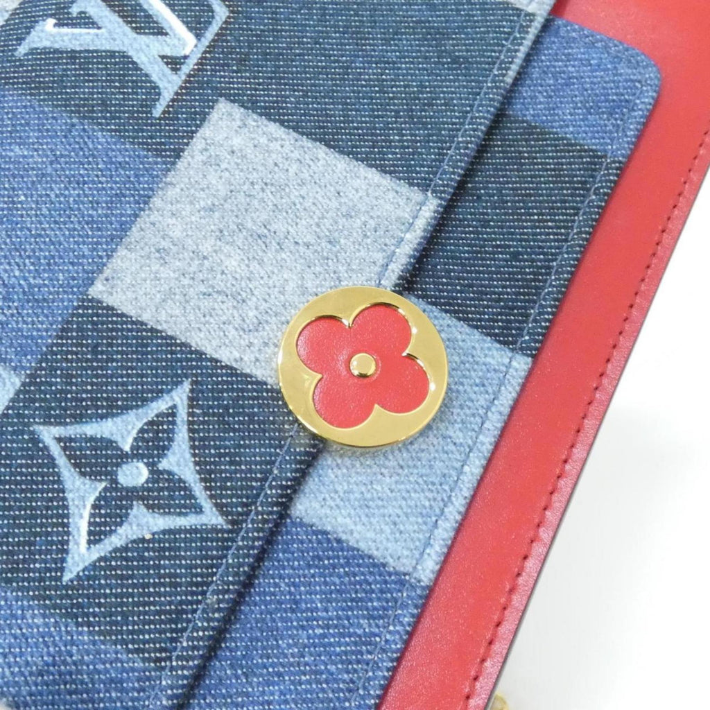 Louis Vuitton Blue Red Color Canvas Leather Chain/Shoulder Wallet