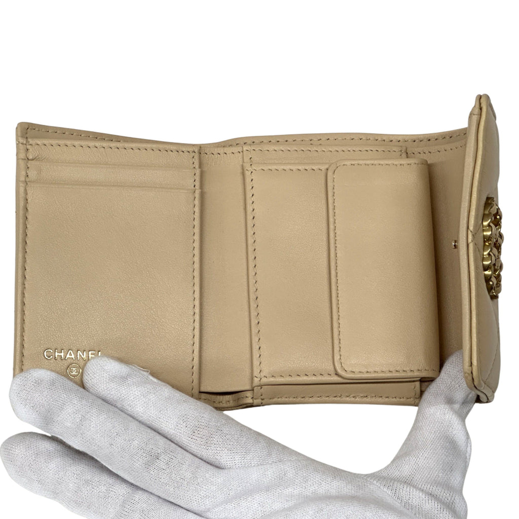 Chanel Beige Gold Leather Wallet (Bi-Fold)