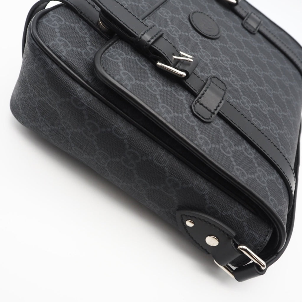Gucci Black Gray Coated Canvas Messenger Bag Shoulder Bag (Pre-Owned)