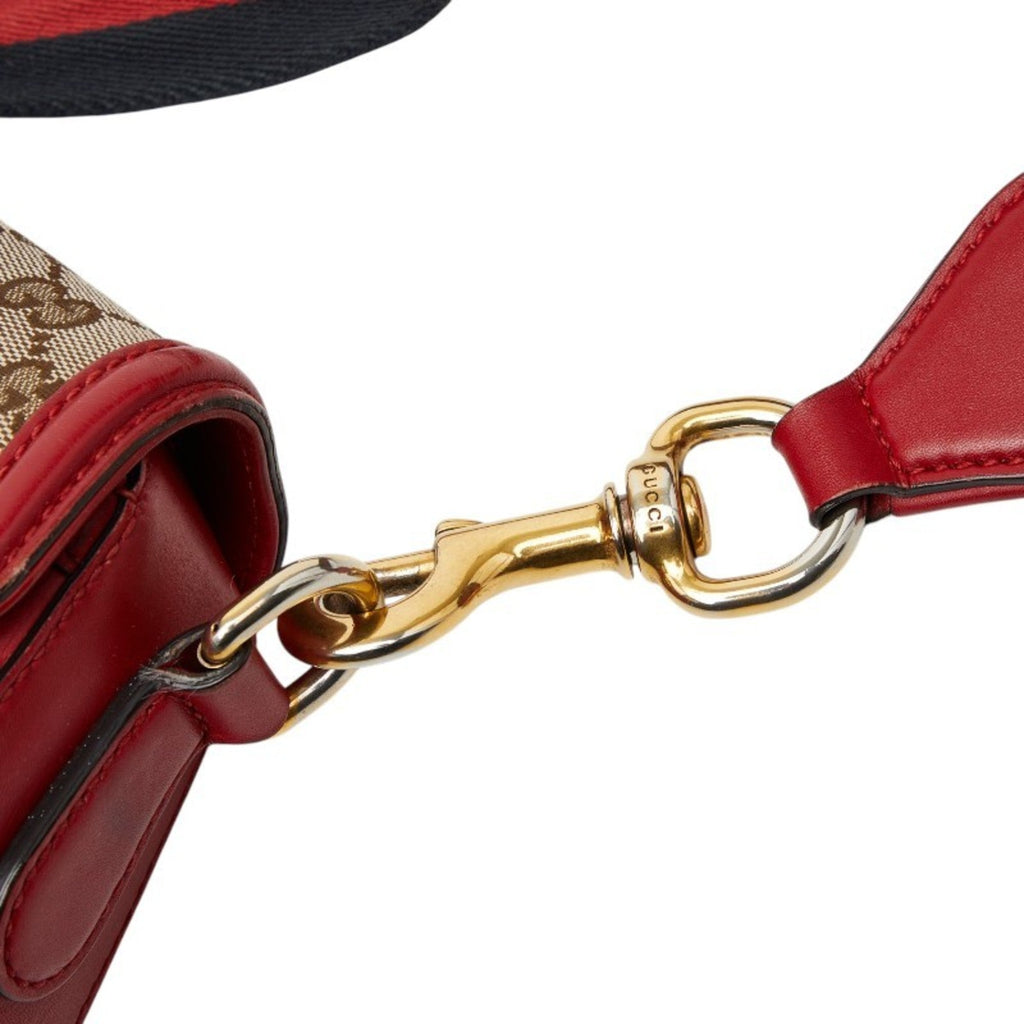 Gucci Beige Red Color Canvas Leather Shoulder Bag (Pre-Owned)