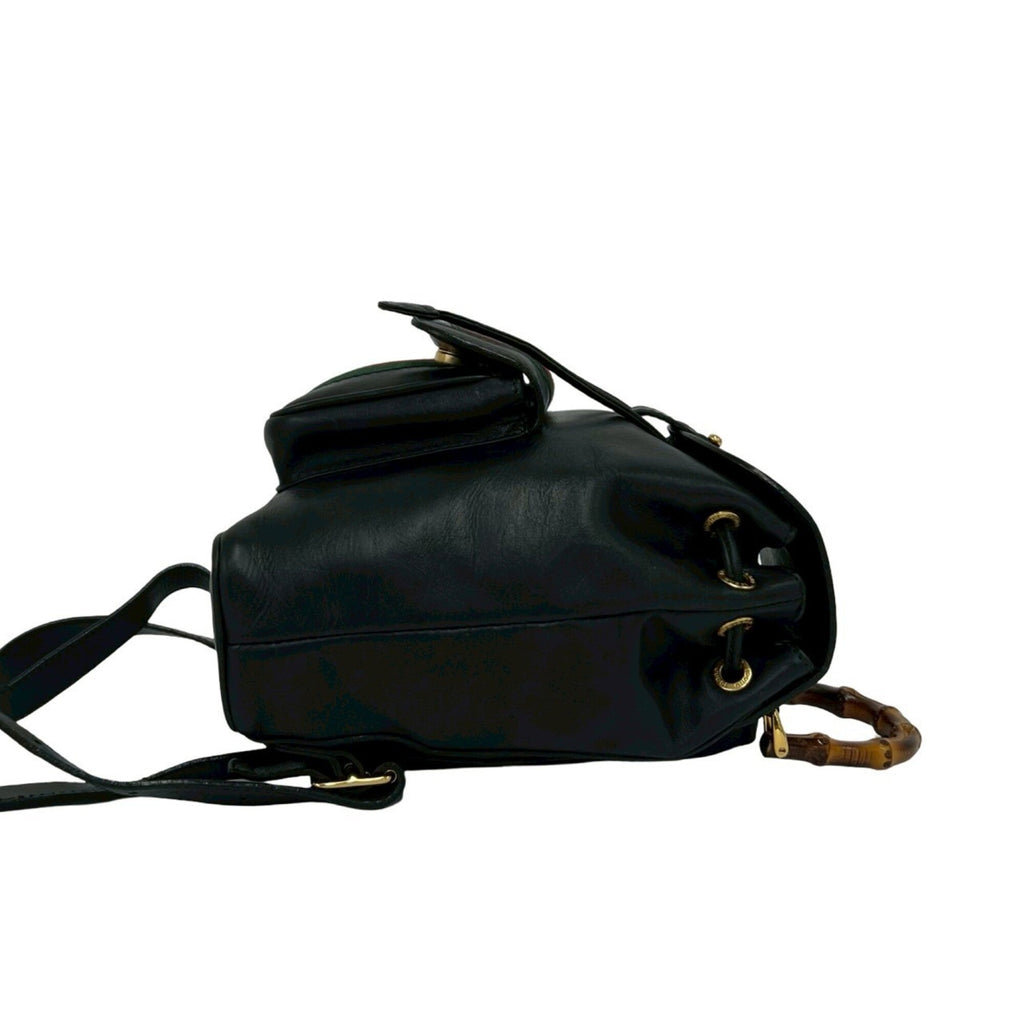 Gucci Black Green Red Color Leather Bamboo Backpack (Pre-Owned)