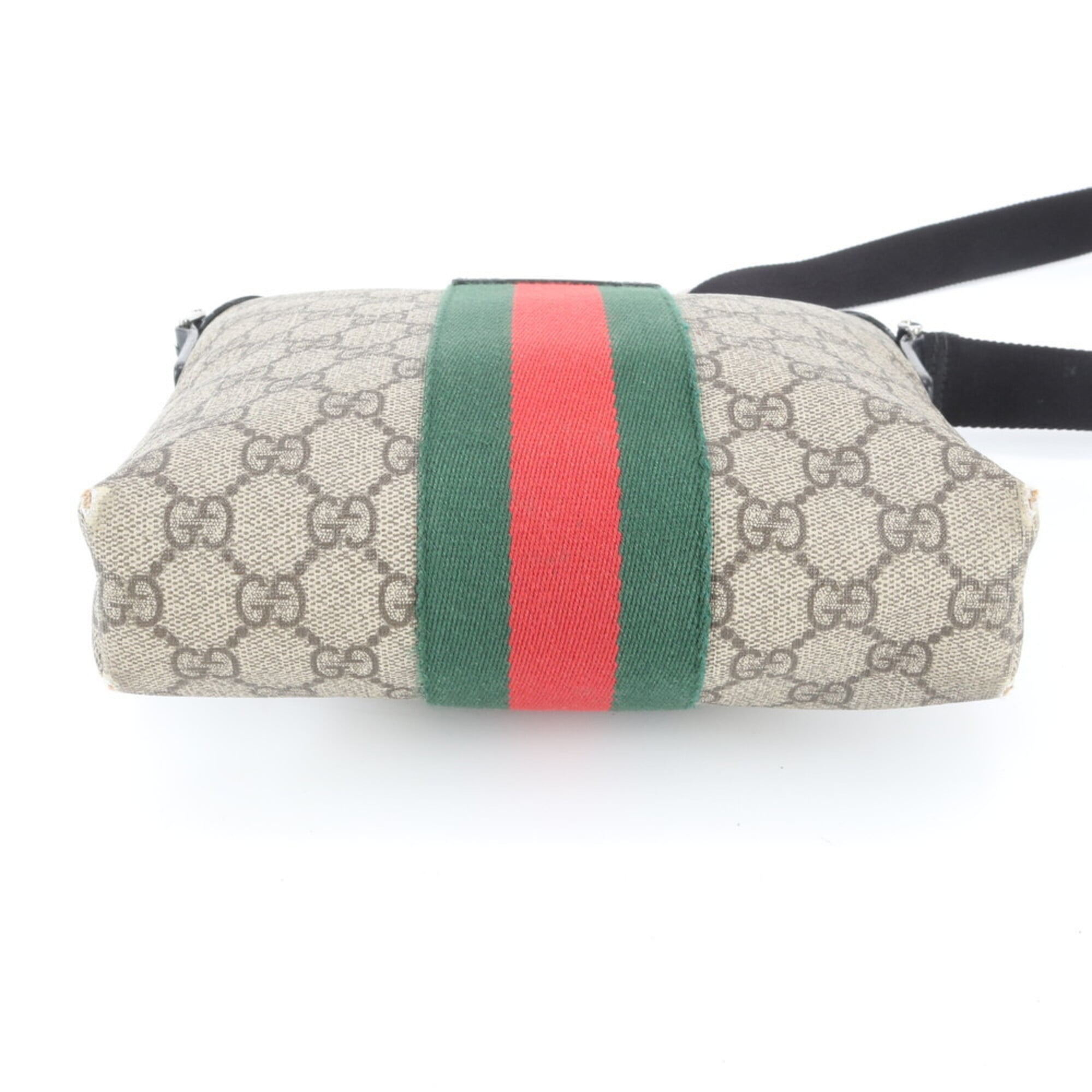 Gucci Beige Black Leather Coated Canvas Messenger Bag Shoulder Bag (Pre-Owned)
