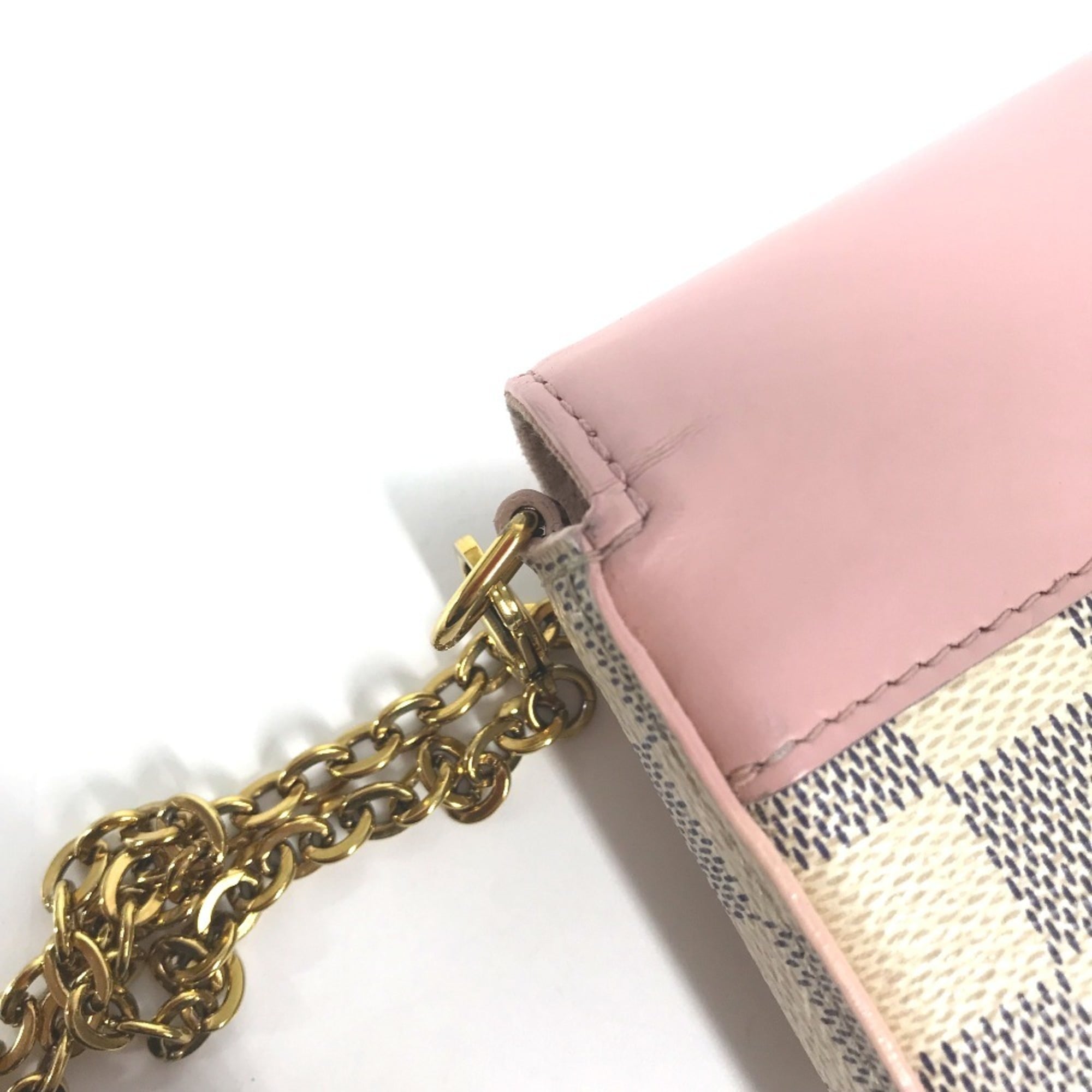 Louis Vuitton Pink White Damier Azur Chain/Shoulder Wallet