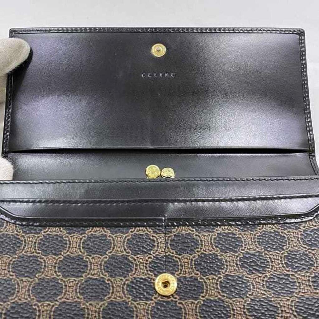 Celine Black Brown Pvc Leather Long Wallet (Bi-Fold)