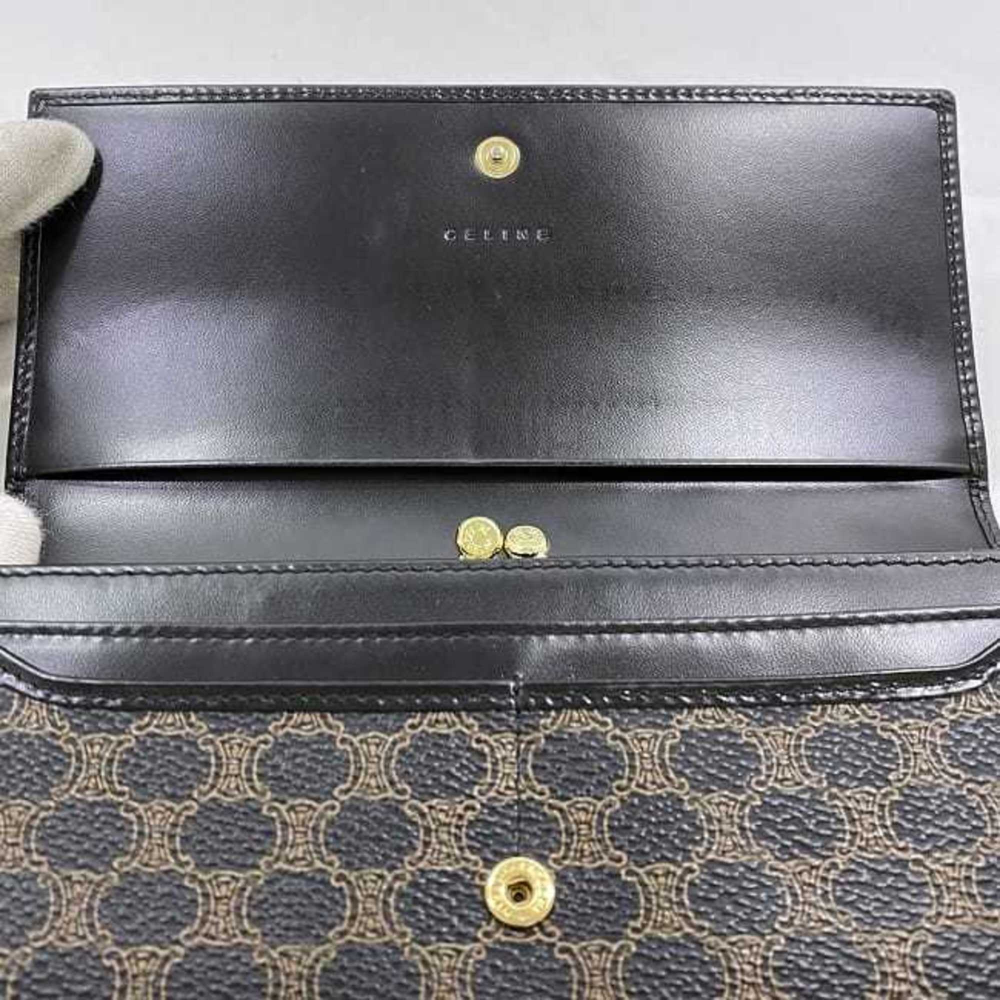 Celine Black Brown Pvc Leather Long Wallet (Bi-Fold)