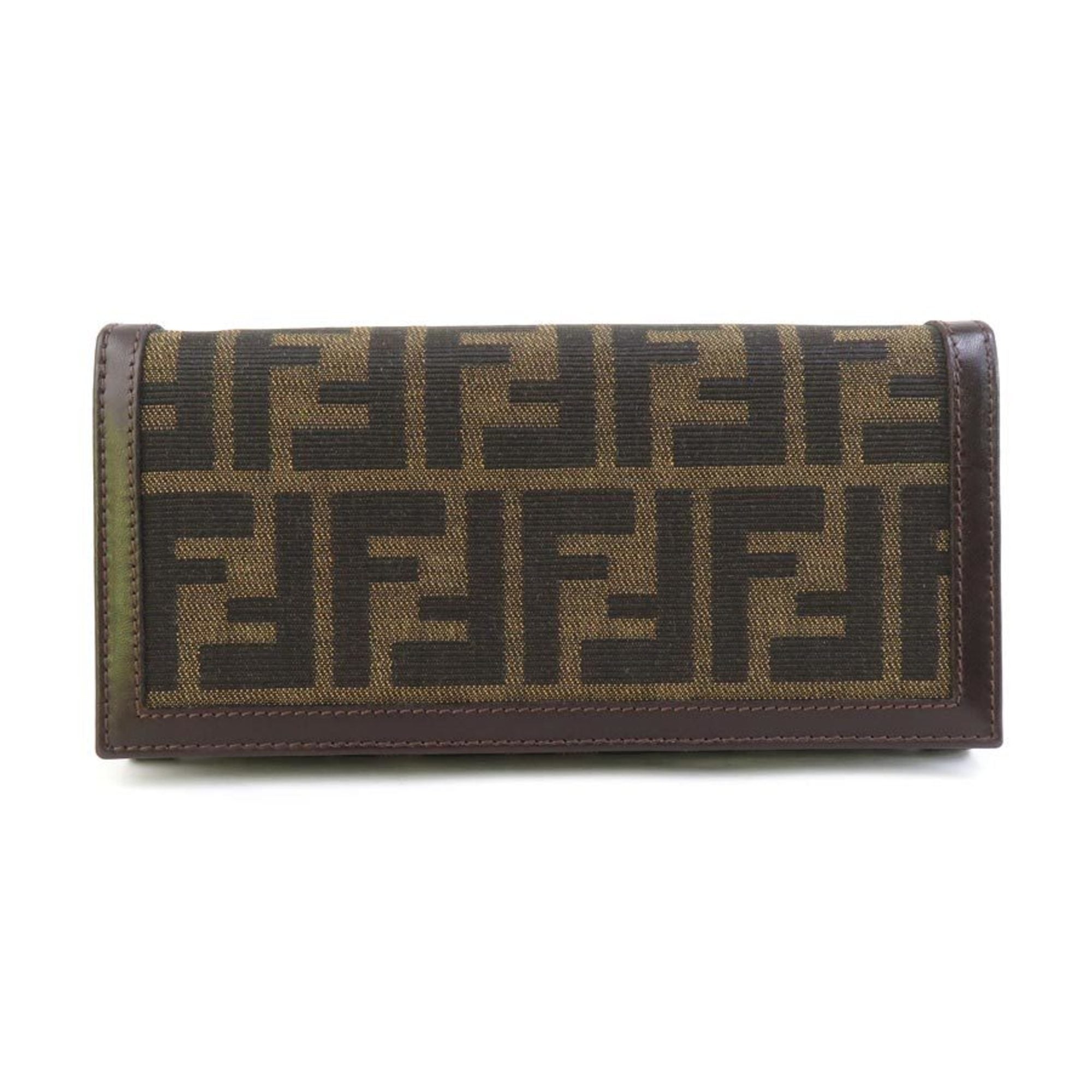 Fendi Brown Canvas Leather Long Wallet (Bi-Fold)