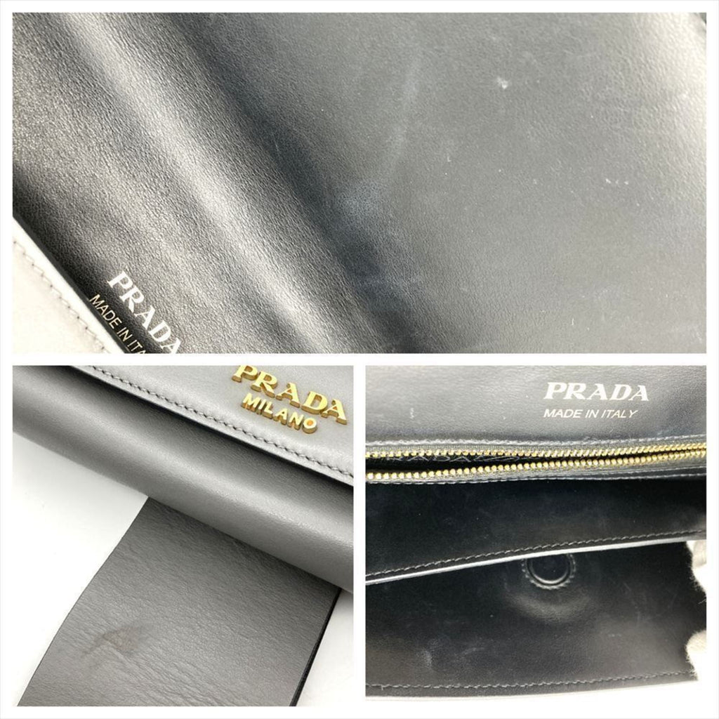 Prada Gray Multi-Color White Leather Shoulder Bag