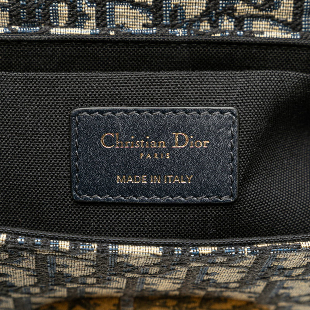 Christian Dior Beige Navy Jacquard Leather Shoulder Bag (Pre-Owned)