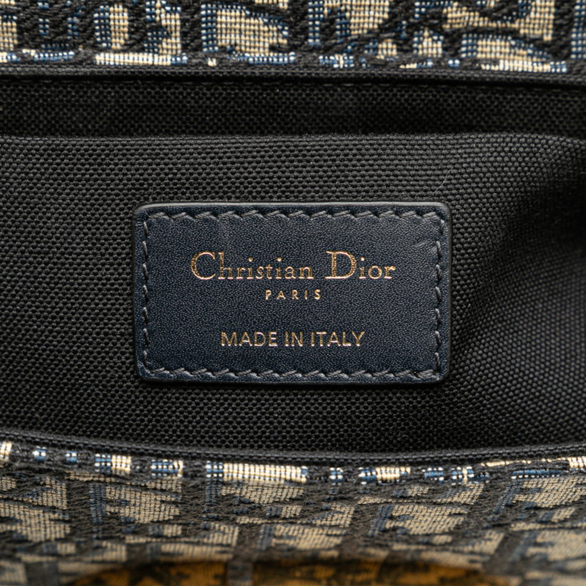 Christian Dior Beige Navy Jacquard Leather Shoulder Bag (Pre-Owned)
