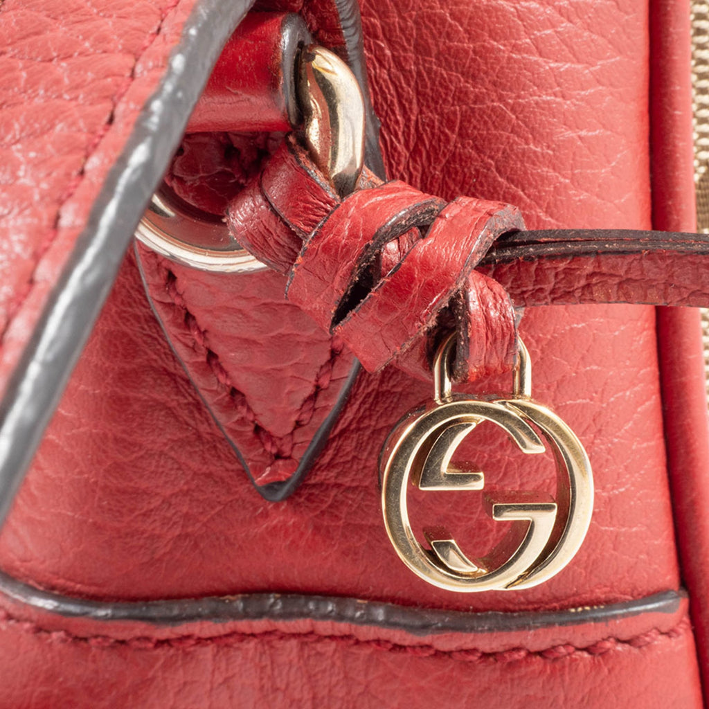 Gucci Beige Red Color Gg Canvas Leather Shoulder Bag (Pre-Owned)