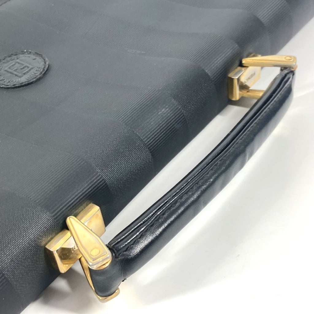 Fendi Pequin Black Pvc Leather Briefcase Handbag Tote Bag