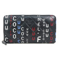 Chanel Black Blue Red Color White Leather Long Wallet (Bi-Fold)