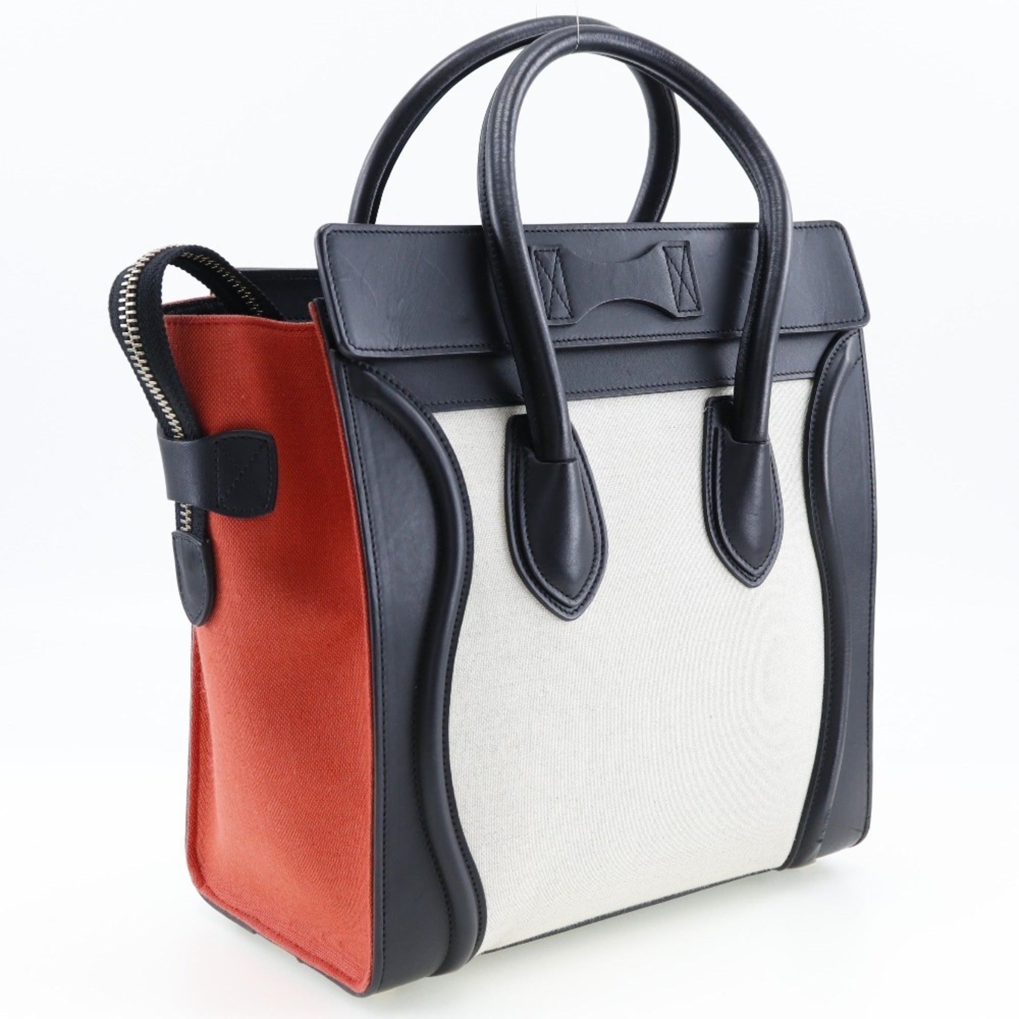 Celine Luggage Beige Black Orange Canvas Leather Handbag