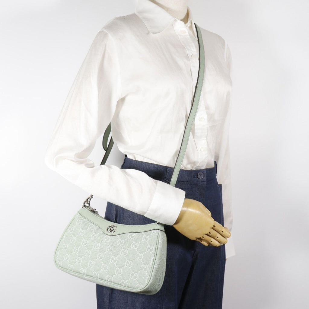 Gucci Green Pale Green Gg Canvas Shoulder Bag (Pre-Owned)