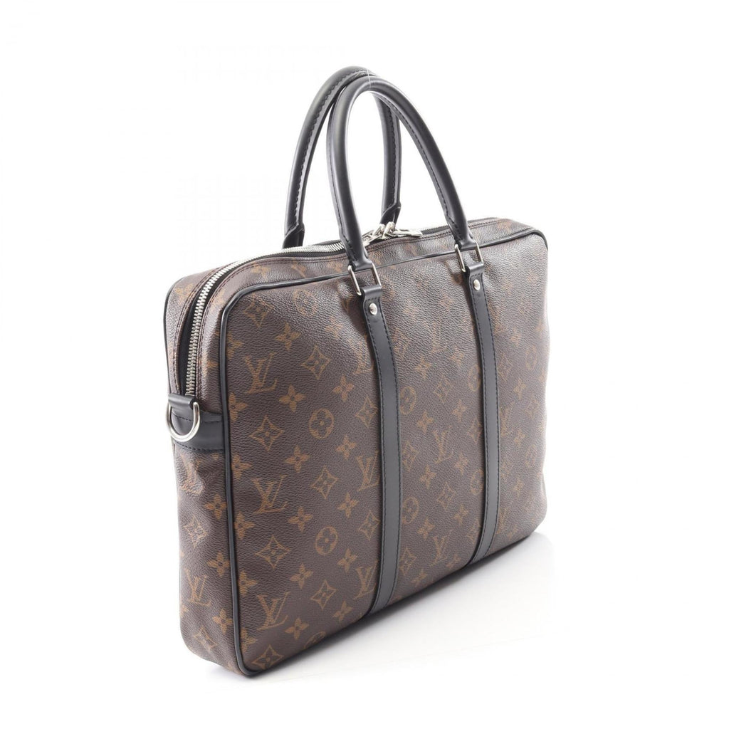 Louis Vuitton Black Brown Coated Canvas Leather Briefcase