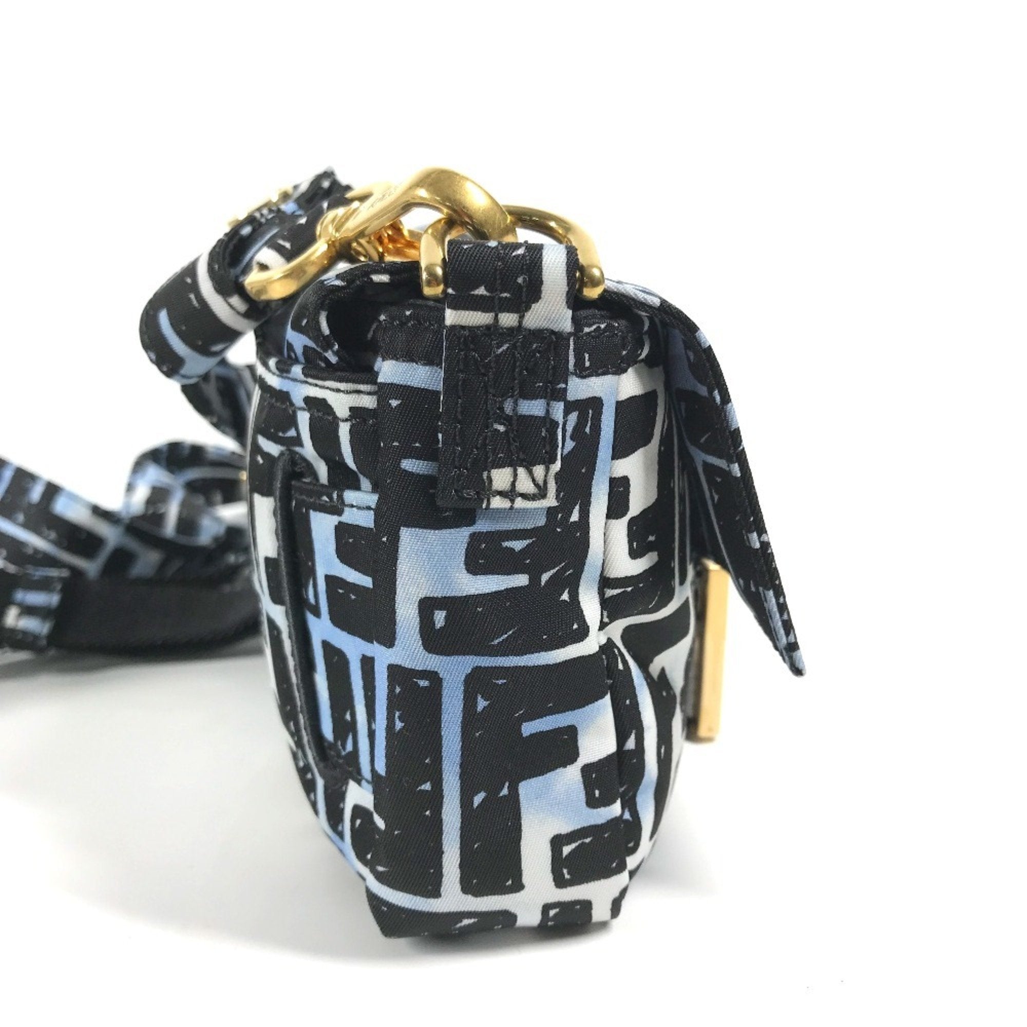 Fendi Black Blue Nylon Baguette Bag Pochette Shoulder Bag
