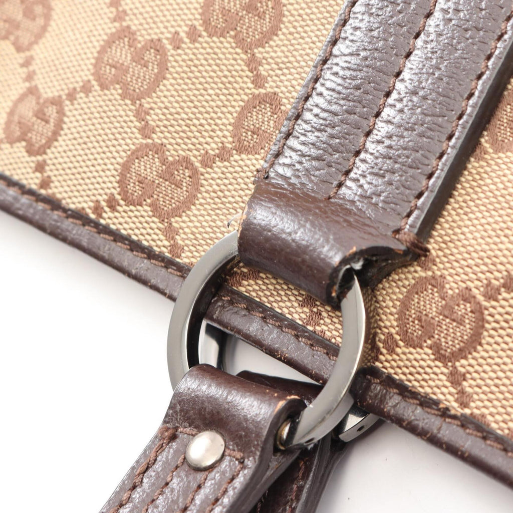 Gucci Beige Brown Canvas Leather Handbag Tote Bag (Pre-Owned)