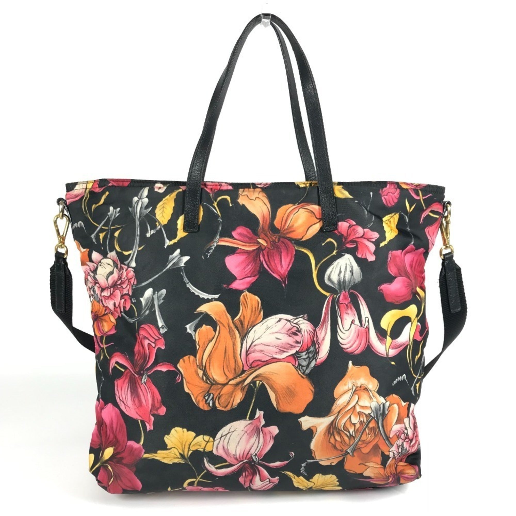 Prada Black Multi-Color Leather Nylon Handbag Shoulder Bag Tote Bag