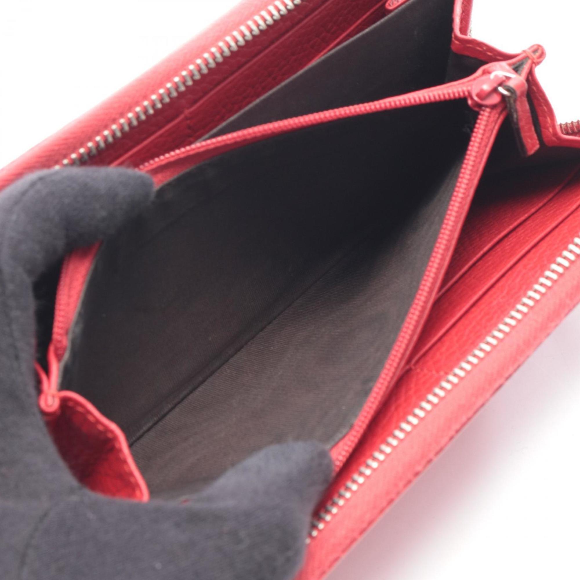 Gucci Red Color Leather Long Wallet (Bi-Fold) (Pre-Owned)