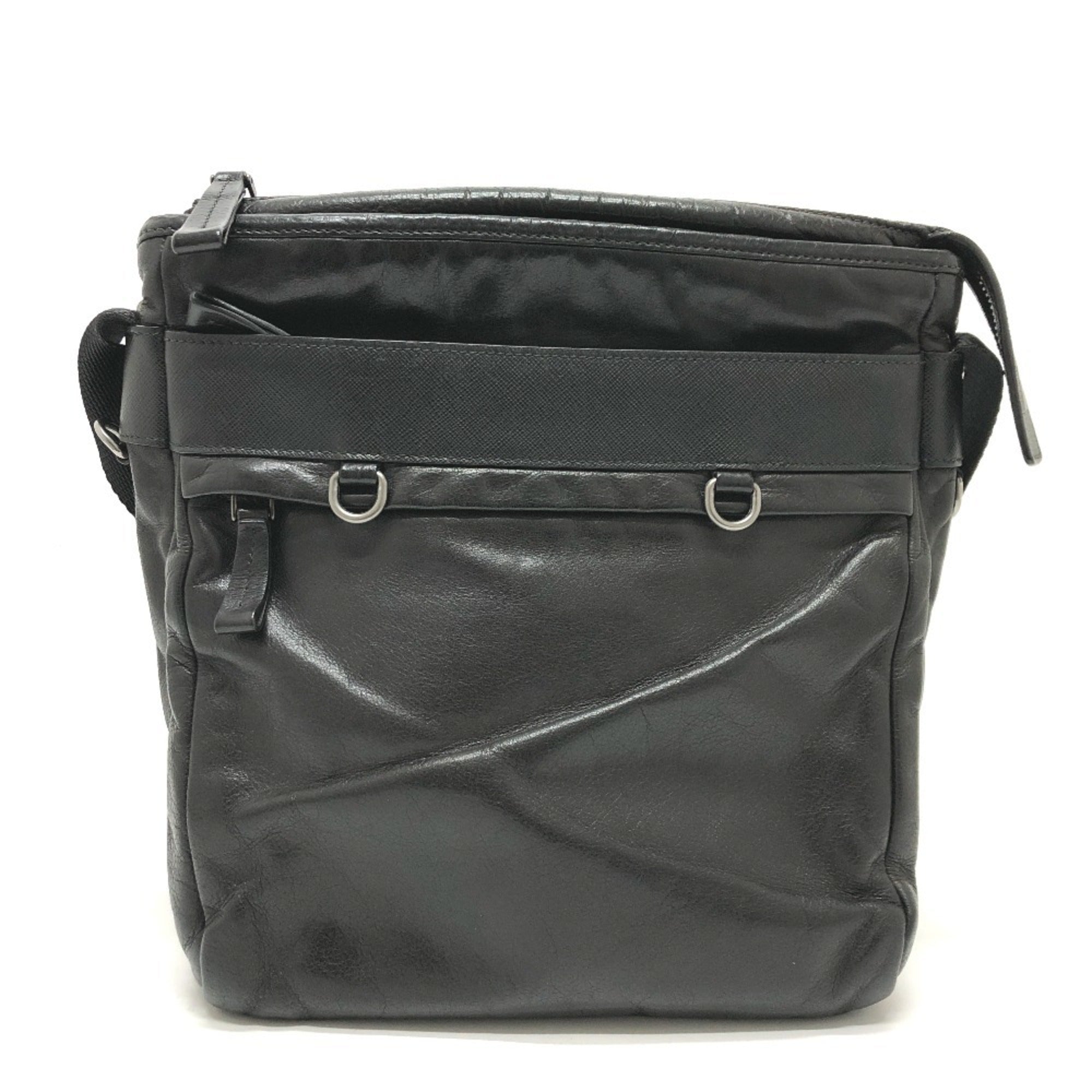 Prada Black Leather Messenger Bag Shoulder Bag