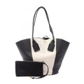Bottega Veneta Black Ivory Leather Canvas Pouch Tote Bag