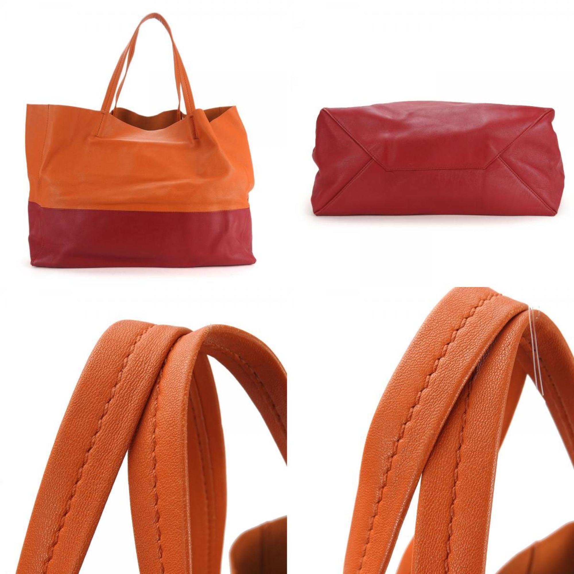 Celine Orange Red Leather Tote Bag