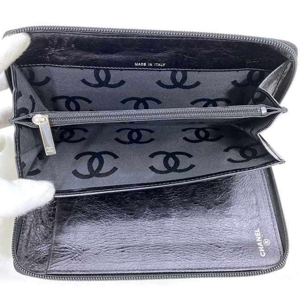 Chanel Black Leather Long Wallet (Bi-Fold)