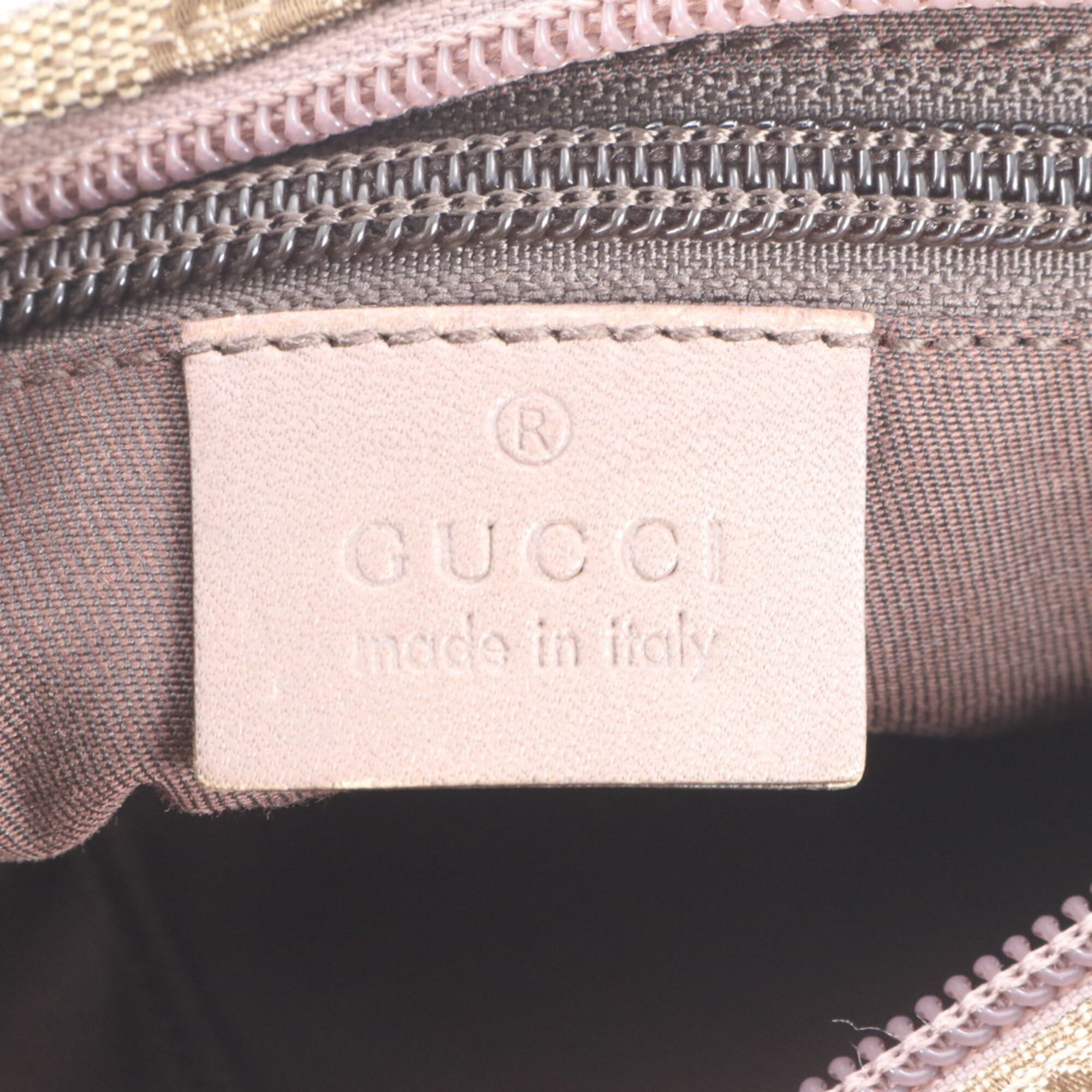 Gucci Beige Brown Pink Leather Canvas Handbag Shoulder Bag Tote Bag (Pre-Owned)