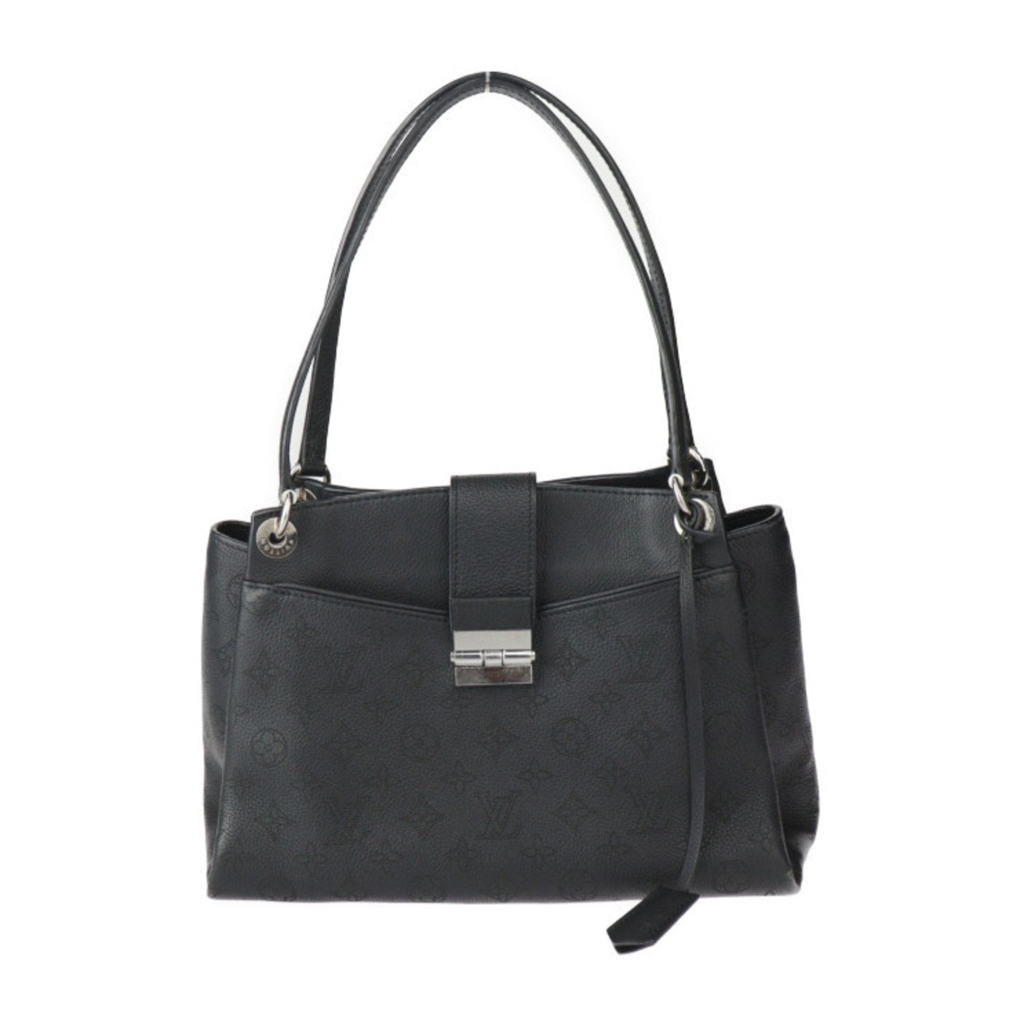 Louis Vuitton Black Leather Handbag Shoulder Bag Tote Bag