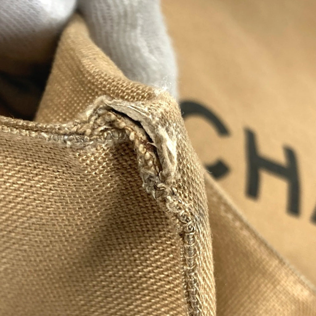 Chanel Beige Black Canvas Shoulder Bag Tote Bag