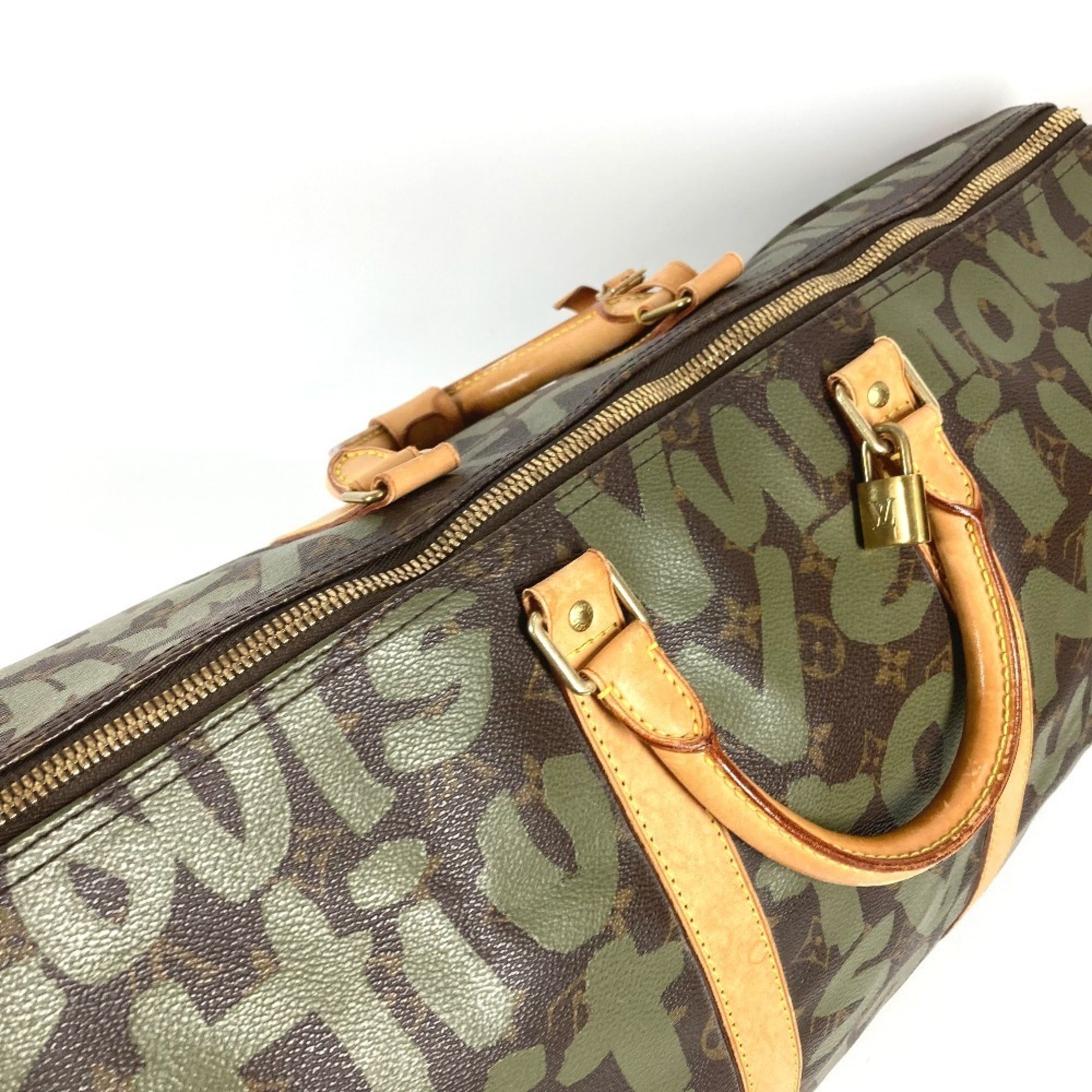 Louis Vuitton Monogram Graffiti Brown Khaki Monogram Graffiti Boston Bag Handbag