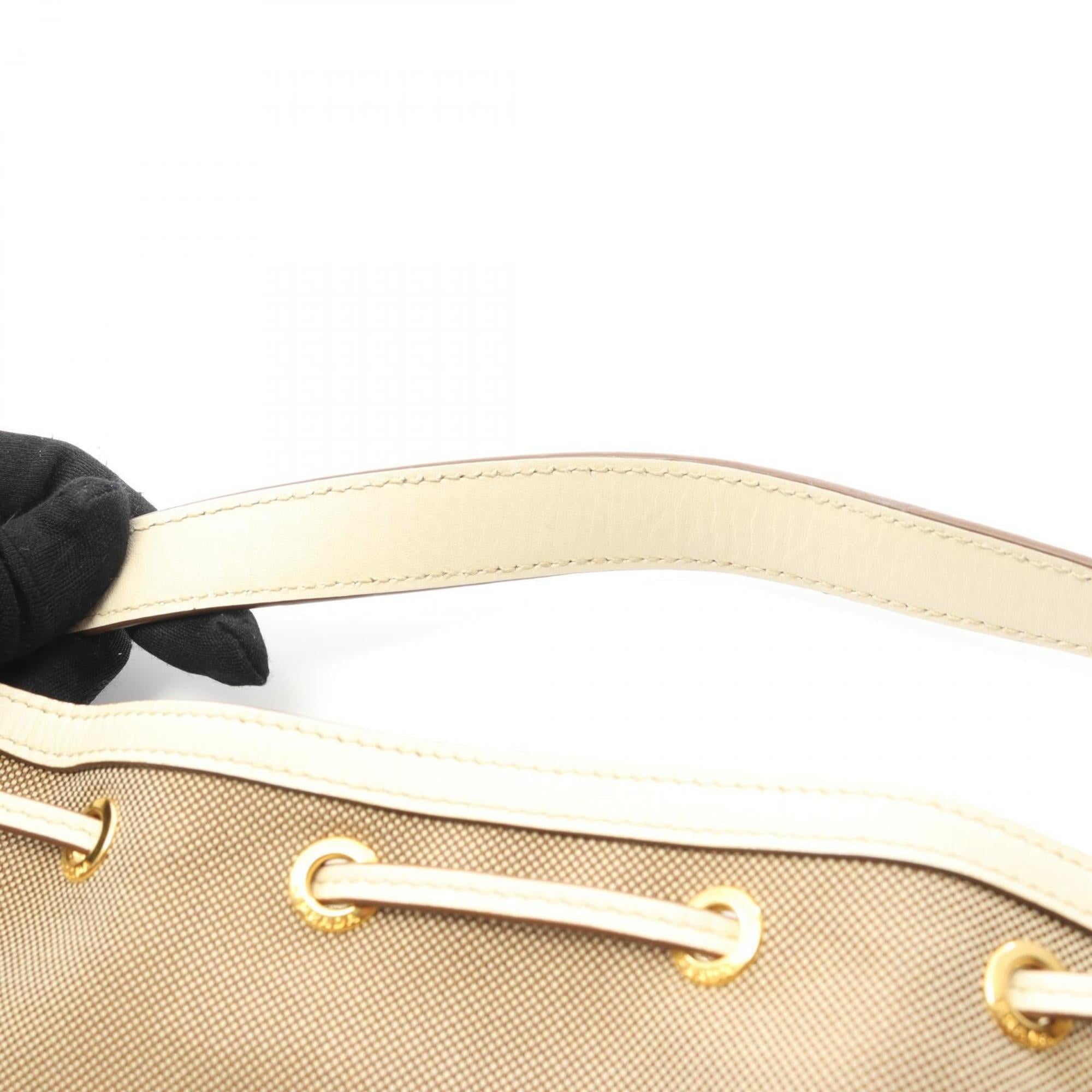 Prada Beige White Canvas Leather Handbag