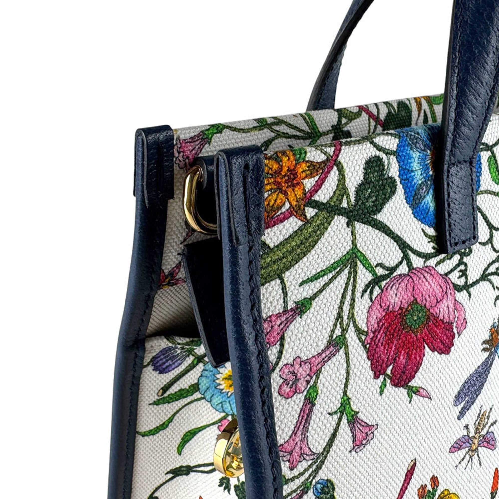 Gucci Multi-Color Navy Canvas Leather Handbag Shoulder Bag (Pre-Owned)