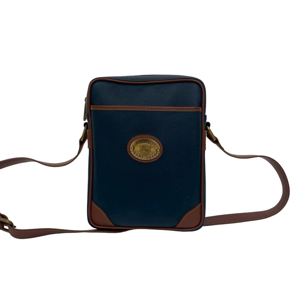 Burberry Brown Navy Leather Pvc Pochette Shoulder Bag
