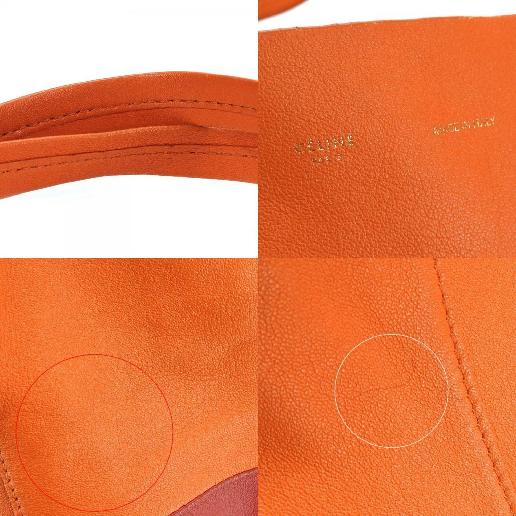 Celine Orange Red Leather Tote Bag