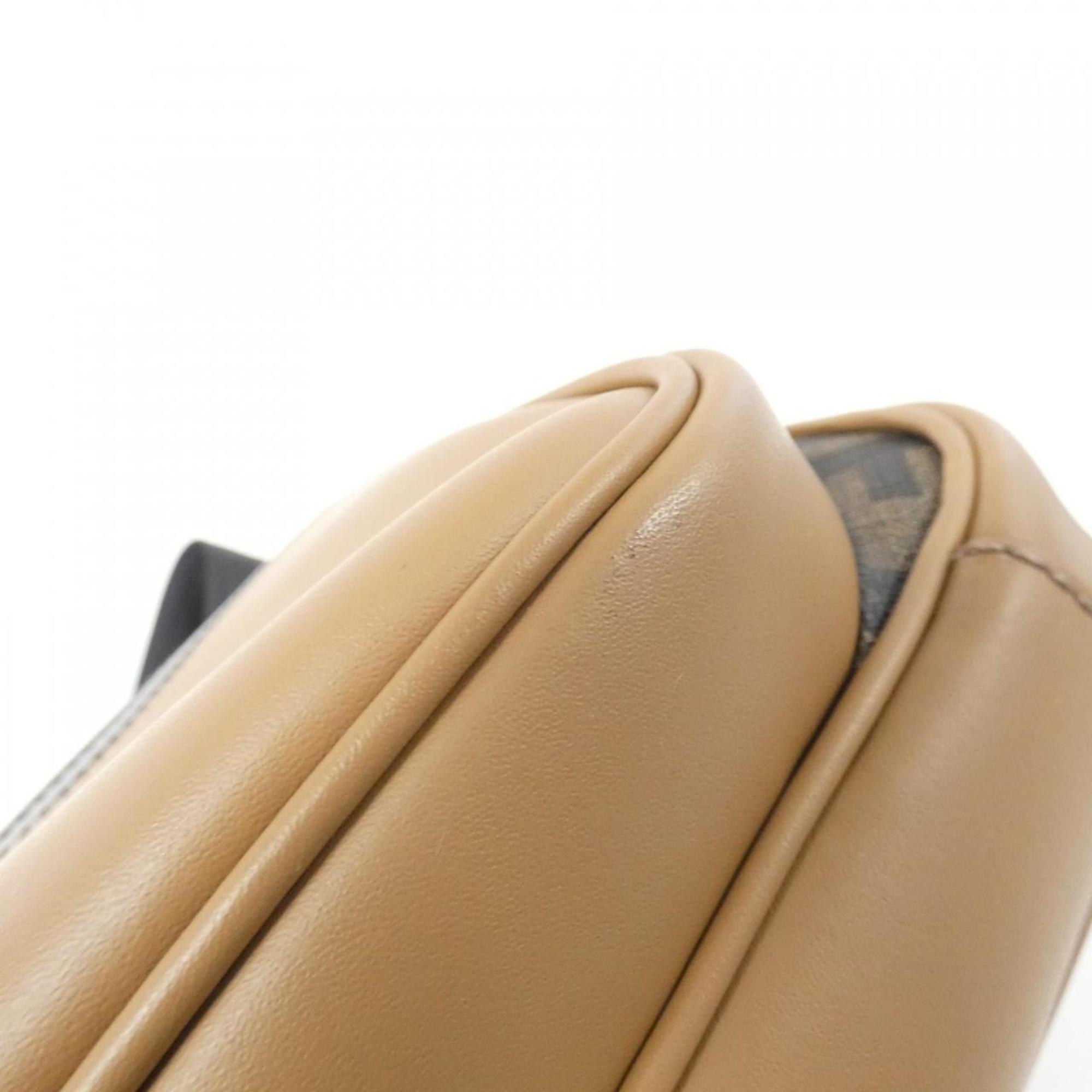 Fendi Sand Coated Canvas Leather Shoulder Bag