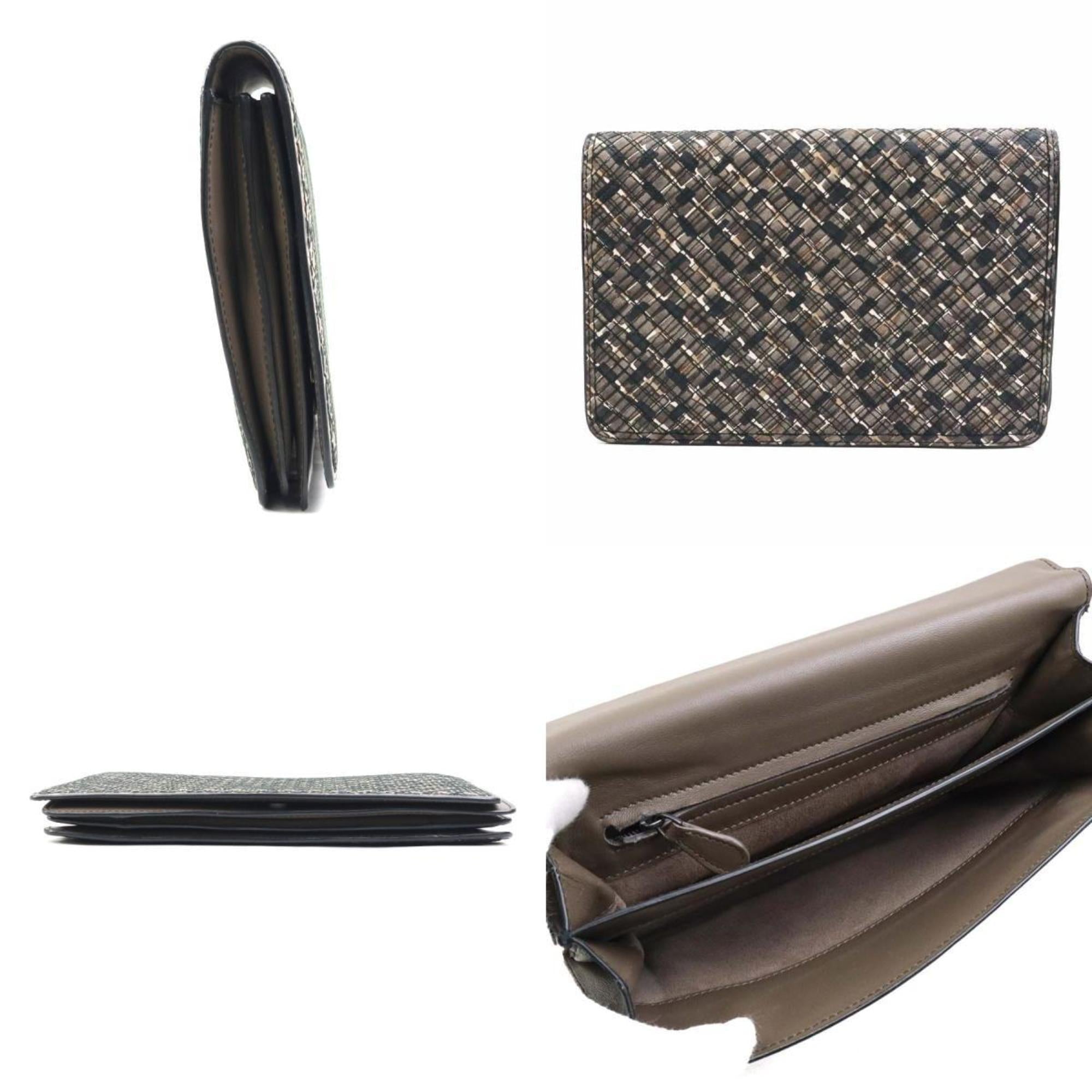 Bottega Veneta Black Brown Leather Clutch Bag