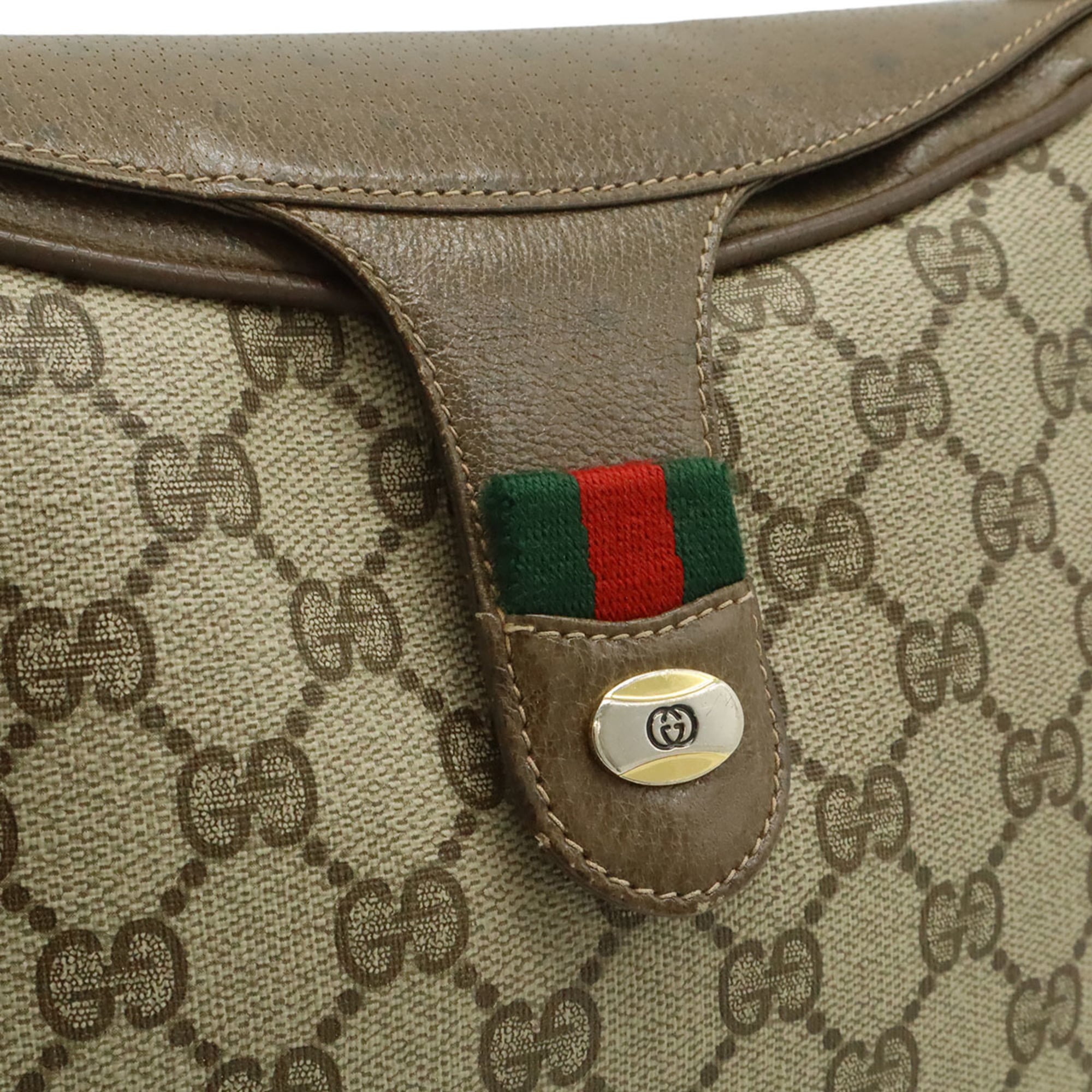 Gucci Gg Plus Beige Brown Green Red Color Coated Canvas Leather Pochette Shoulder Bag (Pre-Owned)