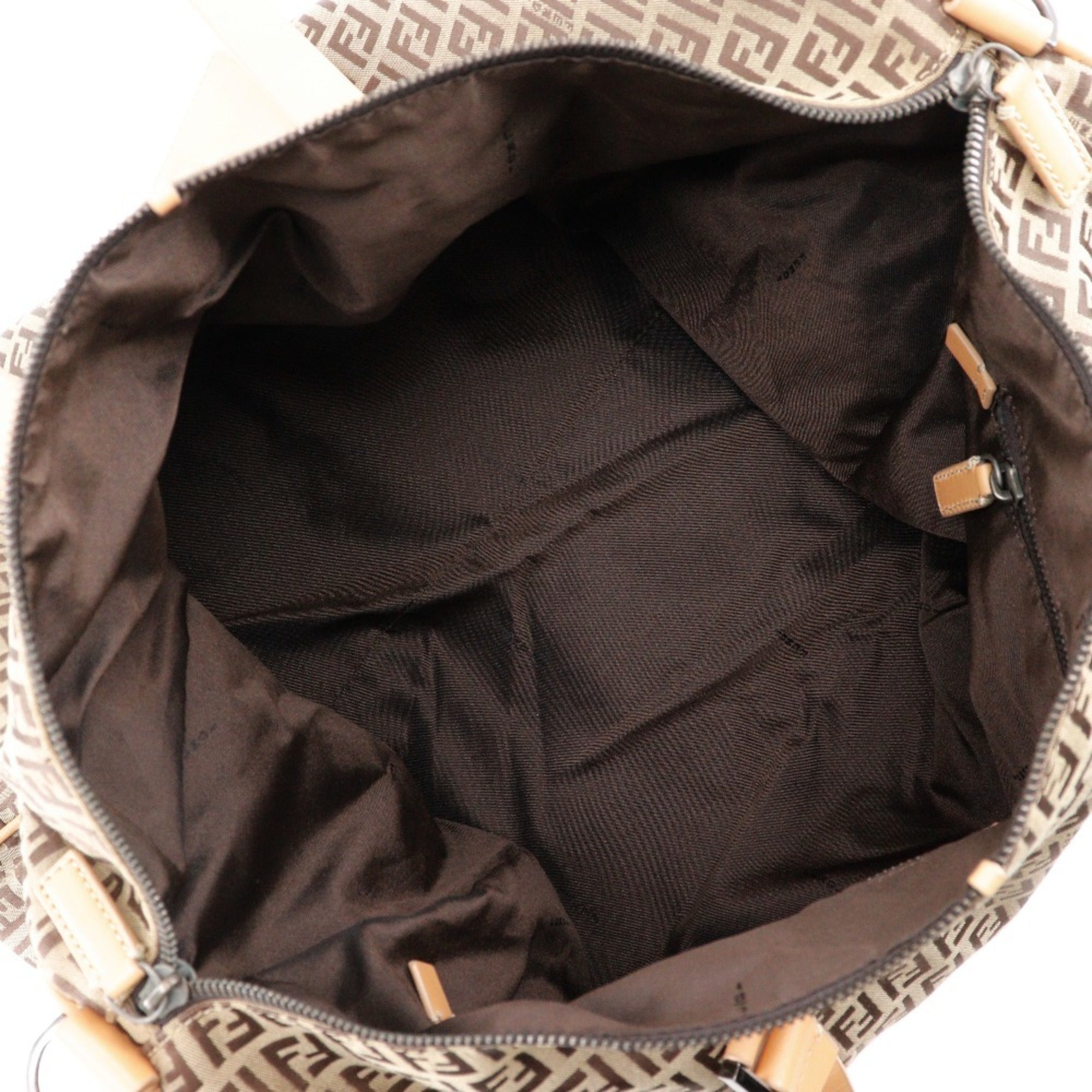 Fendi Brown Canvas Leather Boston Bag