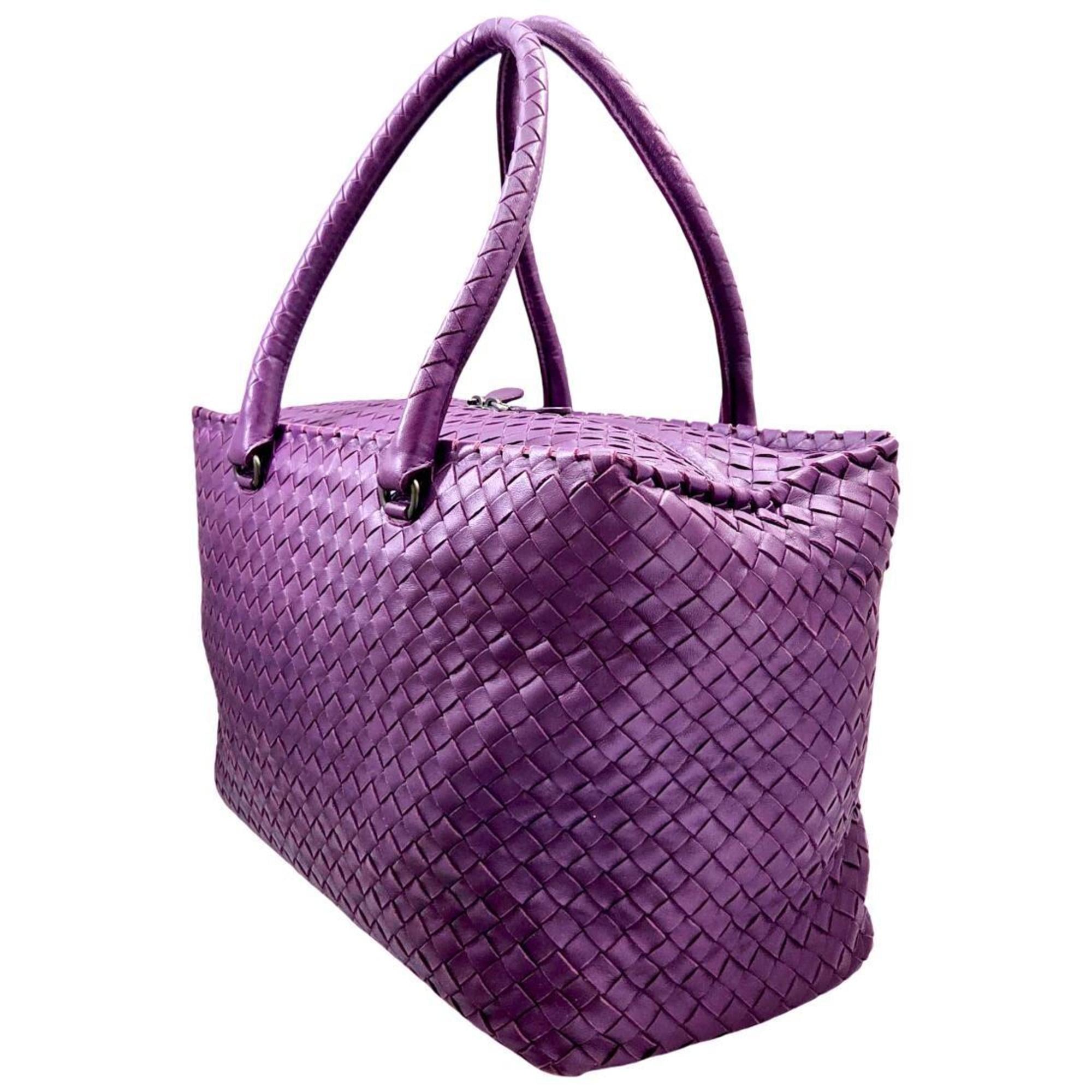 Bottega Veneta Purple Leather Boston Bag Handbag Tote Bag