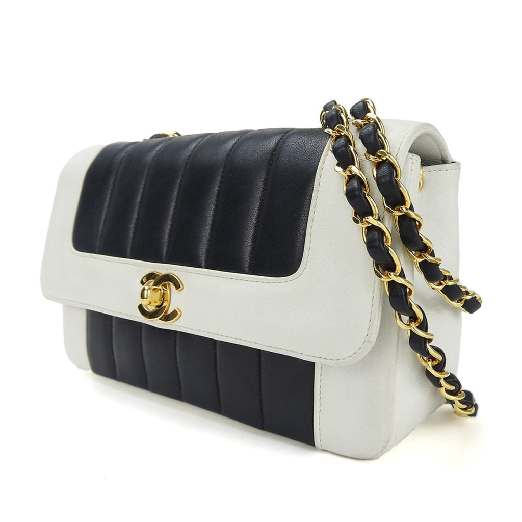 Chanel Navy White Leather Shoulder Bag