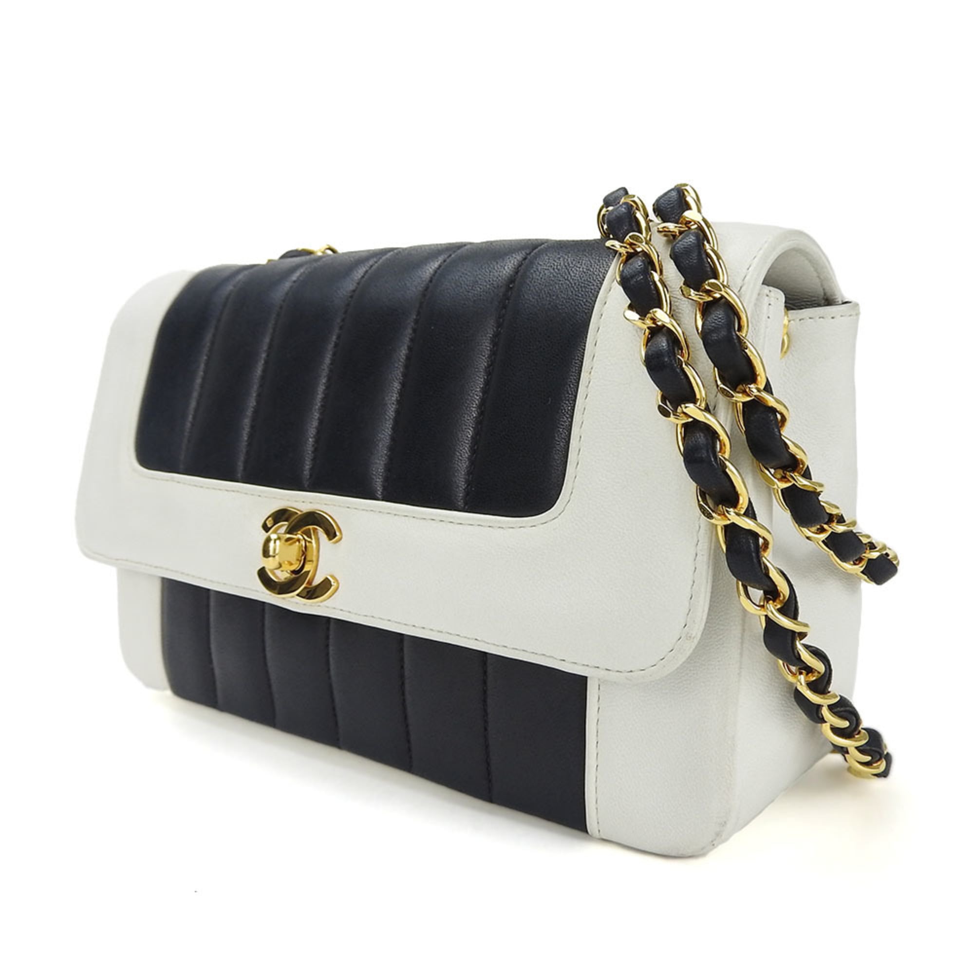 Chanel Navy White Leather Shoulder Bag