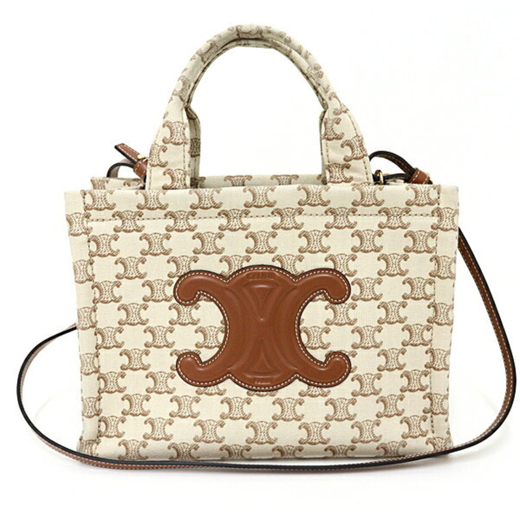 Celine Beige Brown Canvas Leather Tote Bag