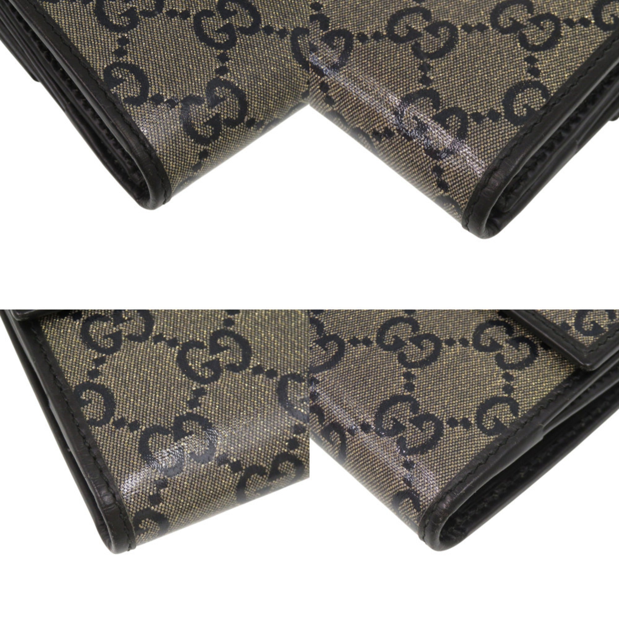 Gucci Gold Black Pvc Leather Long Wallet (Bi-Fold) (Pre-Owned)