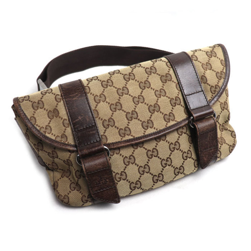 Gucci Beige Brown Gg Canvas Leather Fanny Pack (Pre-Owned)