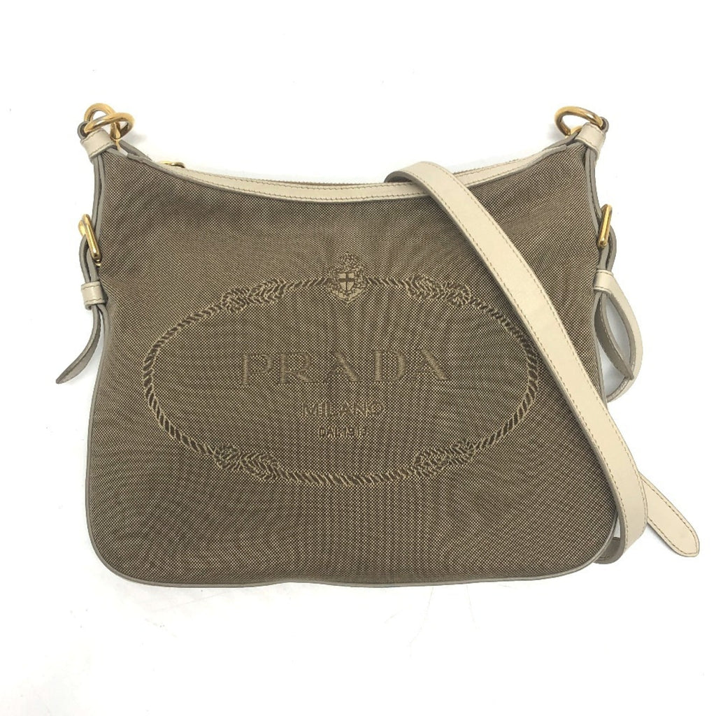 Prada Beige Canvas Leather Shoulder Bag
