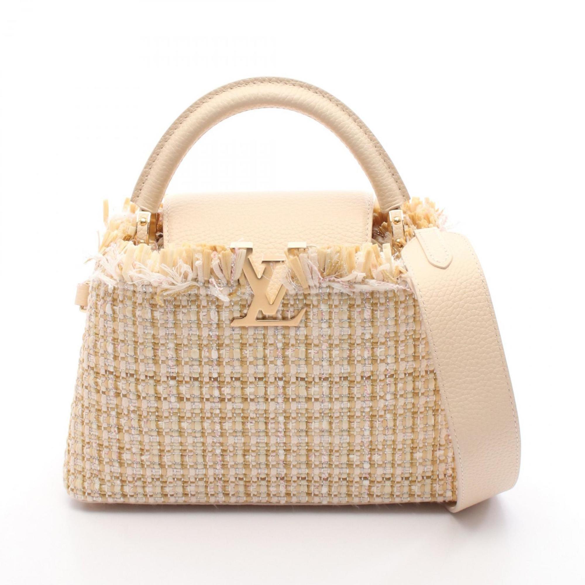 Louis Vuitton Beige Ivory Multi-Color Fabric Raffia Leather Handbag