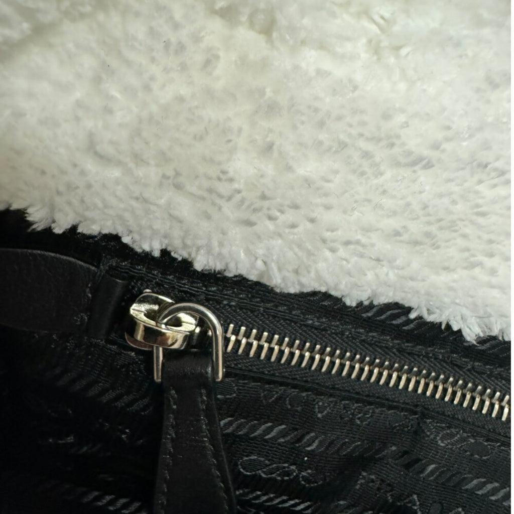Prada White Pile Fabric Tote Bag