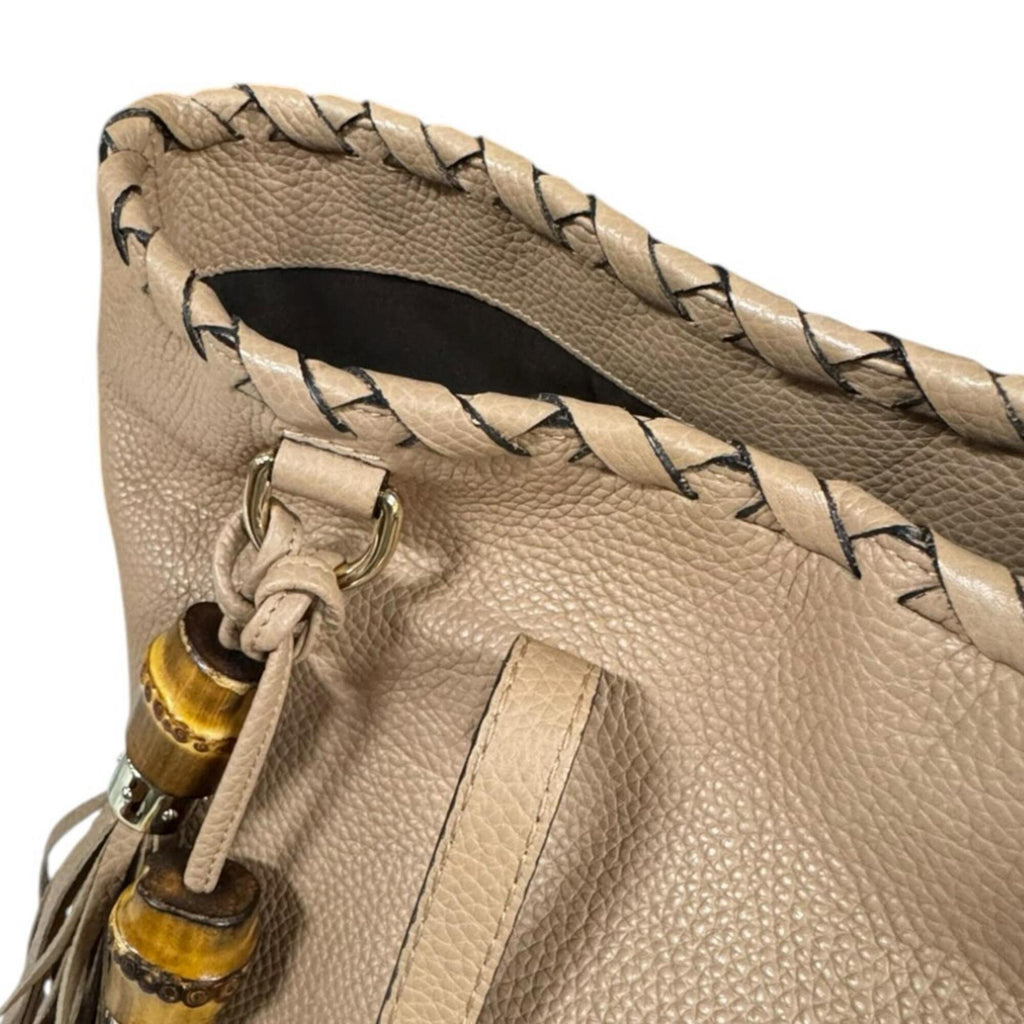 Gucci Bamboo Beige Leather Tote Bag (Pre-Owned)