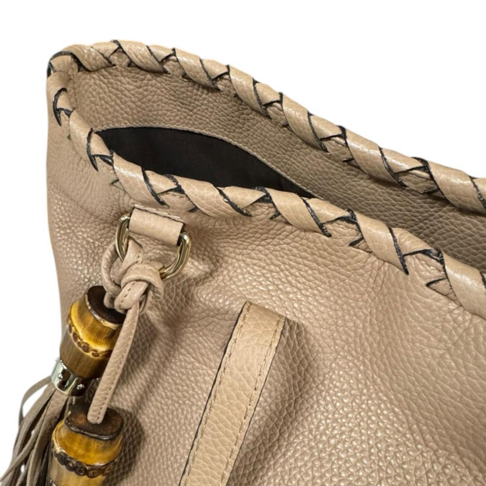 Gucci Bamboo Beige Leather Tote Bag (Pre-Owned)
